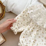 [66-90cm] レース襟花柄 ロンパース OR タイツ - Image 4