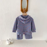 [80-130cm]セットアップ ボーダー フード付き カジュアル 子供服 - Image 8