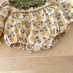 [66-90cm]ロンパース グリーン襟 可愛い 花柄 ロンパース - Image 5