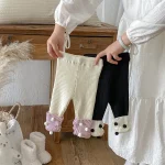 [66-100cm] ボンボン付き カラー切り替え レギンス - Image 9