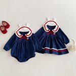 [66-100cm]姉妹お揃いコーデ ウサギ柄 セーラー風 ロンパース/ワンピース - Image 13