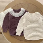 [66-90cm] レース襟 ニット ロンパース