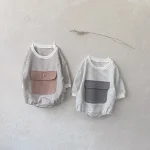 [66-90cm]ポケット付き ボーダー ロンパース - Image 10
