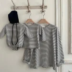 [66-90cm] 韓国風 ボーダー ロンパース