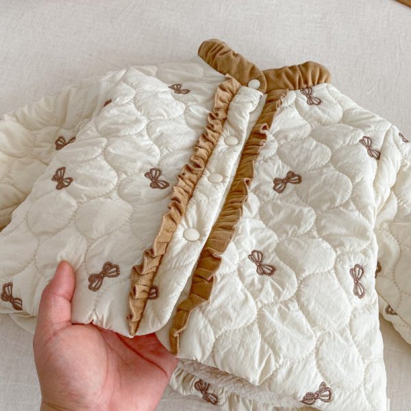 [73-120cm] リボン 中綿 キルティング コート