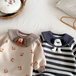 [66-90cm]犬柄 ボーダー 裏起毛 カバーオール - Image 7