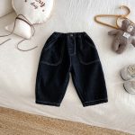 [73-120cm] 無地 裏起毛 デニムパンツ - Image 8