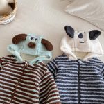 [66-90cm]ボーダー 裏起毛 フード カバーオール