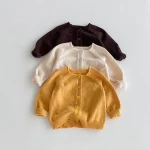 [80-130cm] クールネック シンプル カーディガン - Image 3