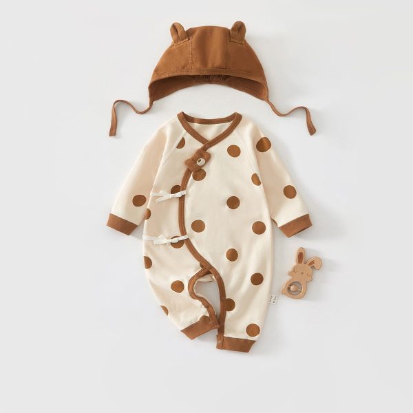 [66-90cm]ロンパース&帽子 可愛い ドット 肌触り良い ベビー服