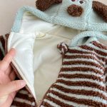 [66-90cm]ボーダー 裏起毛 フード カバーオール - Image 13