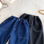 [73-120cm] 無地 裏起毛 デニムパンツ - Image 2