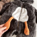 [66-90cm]うさぎ ファー風 フード 裏起毛 カバーオール - Image 3