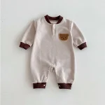 [66-100cm] 熊柄ワッフル オールインワン - Image 2