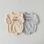 [66-90cm] 数字柄 ワッフル ロンパース - Image 8