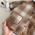 [73-120cm] チェック柄 フード付き モコモコ アウター