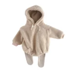 [66-90cm] 韓国風 フード付き フリース ロンパース - Image 4