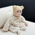 [66-90cm] もこもこ チェック ポケット ロンパース