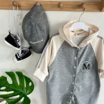 [66-90cm] 英字プリントフーディ オールインワン - Image 4