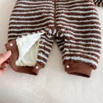 [66-90cm]ボーダー 裏起毛 フード カバーオール - Image 3