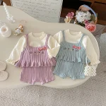 [66-100cm] フリル トップス &ネコ 刺繡 3点セット - Image 3