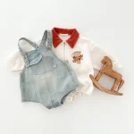 [66-90cm]熊柄ポロ ロンパース