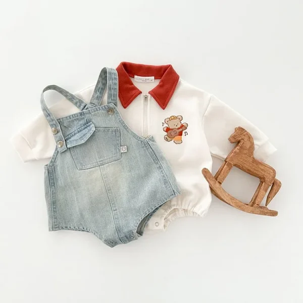 [66-90cm]熊柄ポロ ロンパース