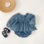 [66-90cm] フリルデニム ロンパース - Image 11