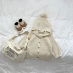 [80-130cm] フード付き リブ カーディガン - Image 2