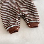 [66-90cm]ボーダー 裏起毛 フード カバーオール - Image 7