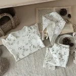 [66-90cm]花柄 帽子付き ロンパース  + ボトムス - Image 8