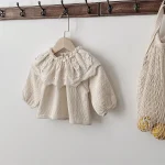 [73-100cm] フリル フラワー襟 シャツ - Image 5