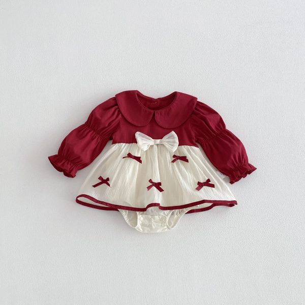 [66-90cm]ロンパース 蝶結び レッド 可愛い おしゃれ 定番