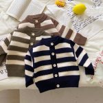 [66-90cm] ボーダー ニット カーディガン&パンツ セット - Image 11