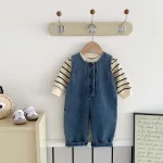 [66-90cm]デニム オールインワン OR ボーダー トップス - Image 4