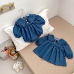 [66-120cm]ロンパースorワンピース フリル襟 デニム 姉妹服 - Image 6