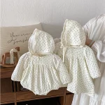 [66-110cm] ドットボンネット付き ロンパースor ワンピース - Image 6