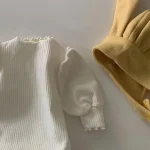 [66-90cm] 韓国風 パフスリーブ リブ ロンパース - Image 9