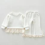 [66-120cm] レース ノーカラー 裏ボア セットアップ