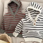 [66-100cm]フード付き ボーダーセーター - Image 7