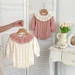 [66-90cm]丸襟 ケーブル ニット ロンパース - Image 4