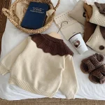 [90-130cm] フリルビッグ襟 ニット トップス - Image 9