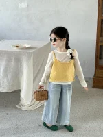 [90-140cm] イエローキャミORデニム パンツ ORベージュ トップス - Image 4