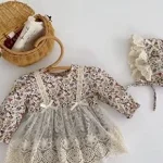 [66-90cm] ワンピース風 花柄 ロンパース - Image 2