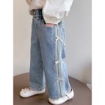 [90-140cm]リボン付き デニム ロングパンツ - Image 12