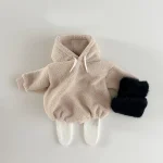 [66-90cm] 韓国風 フード付き フリース ロンパース - Image 5