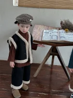 [80-140cm] フェイクムートン ボア ベスト - Image 7