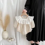 [66-90cm] フリル襟 チェックOR花柄 ロンパース - Image 14