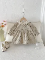 [73-110cm]ワンピースレース襟 ドットリボン おしゃれ