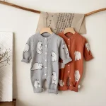 [66-100cm]熊柄ニットオールインワン - Image 3